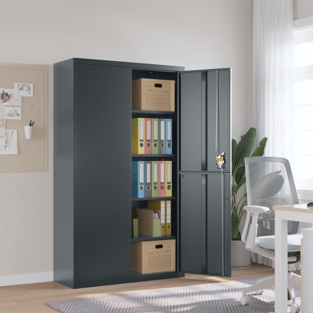 vidaXL File Cabinet Lockable Storage Unit Filing Cabinet with Doors Steel