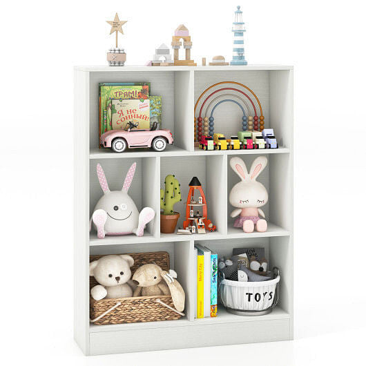 7-Section Freestanding Bookshelf for Kids Room Classroom Daycare Nursery-Natural
