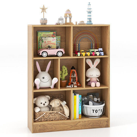 7-Section Freestanding Bookshelf for Kids Room Classroom Daycare Nursery-Natural