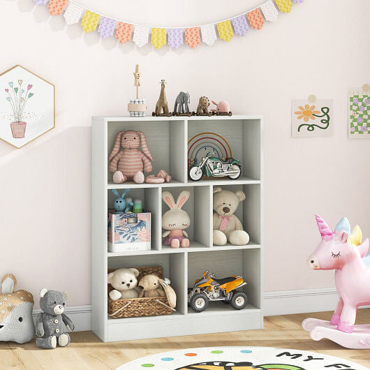 7-Section Freestanding Bookshelf for Kids Room Classroom Daycare Nursery-Natural